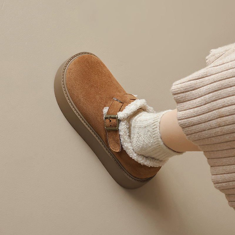 松糕厚底勃肯鞋女加绒毛毛鞋博肯