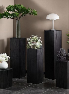 碳化黑根雕实木木墩展示地台底座方形立柱服装展示架产品陈列展柜