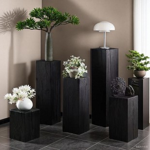 碳化黑根雕实木木墩展示地台底座方形立柱服装展示架产品陈列展柜