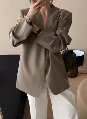 2026春秋季新款韩版宽松休闲无扣小西装外套女时尚气质流行西服潮