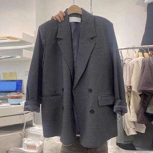 东大门灰色西装外套女春秋2026新款韩版宽松休闲小个子高级感西服