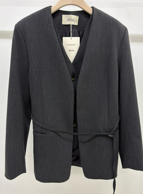 高级感假两件V领西装外套女2026春秋新款韩版宽松系带时尚西服潮