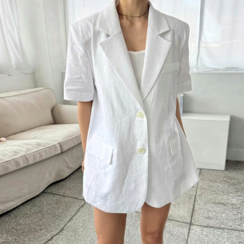 设计感短袖棉麻西装外套女2025夏季新款韩版宽松休闲薄款亚麻西服