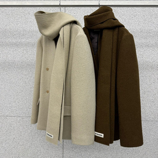 高级感围巾羊毛大衣女2025冬季韩版宽松加厚小个子气质毛呢外套潮