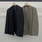 新款 韩版 宽松时尚 2025春秋季 百搭高级感小西装 外套女V领流行西服