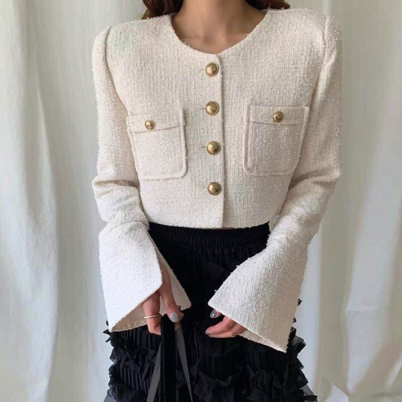 高级感时尚圆领小香风西装外套女2025春秋新款韩版宽松气质西服潮