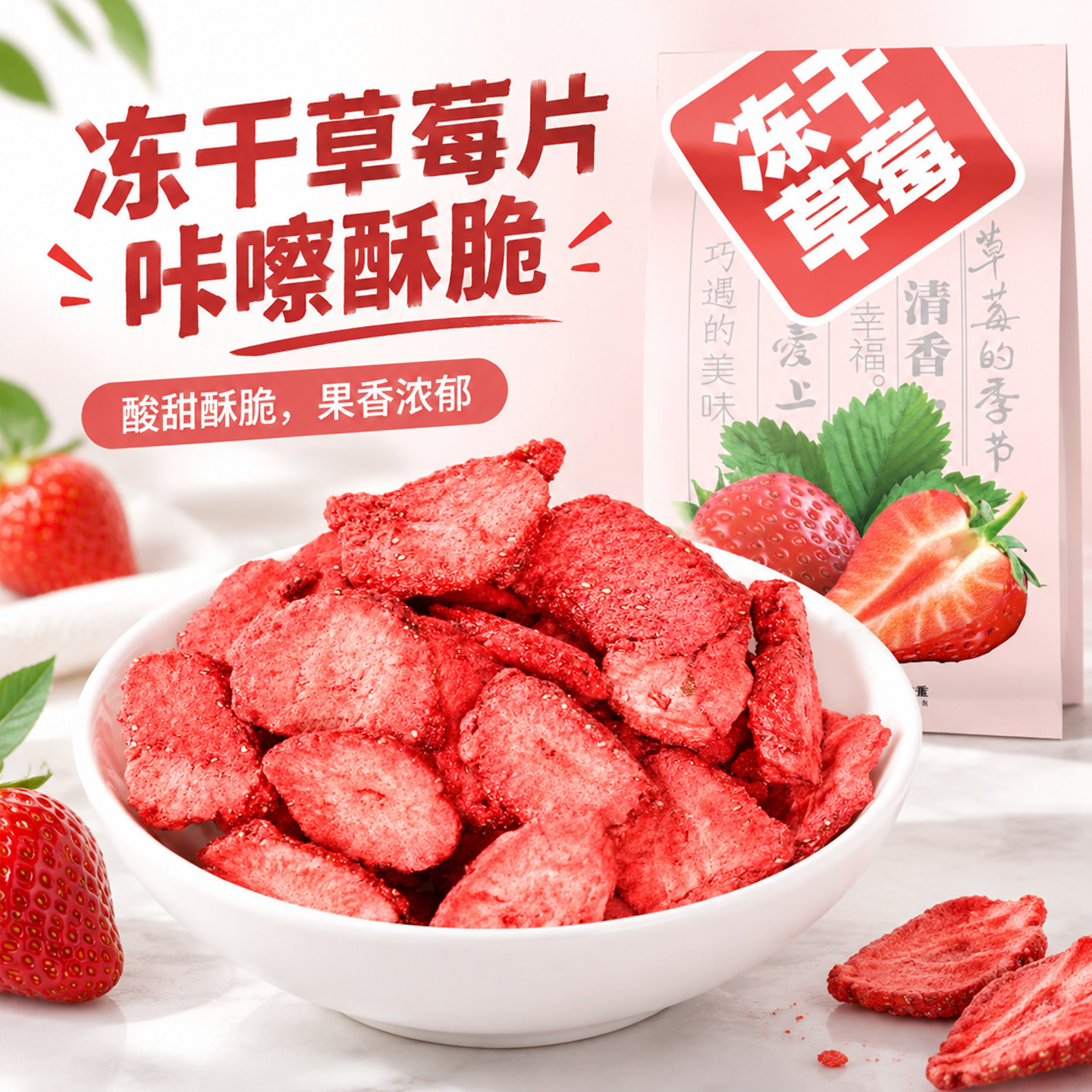 四季屋冻干草莓干草莓脆水果干500g小包装烘焙网红草莓片儿童零食
