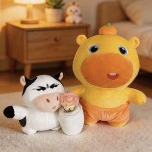 水豚噜噜玩偶可爱草地牛公仔女生睡觉抱枕毛绒玩具娃娃生日礼物男