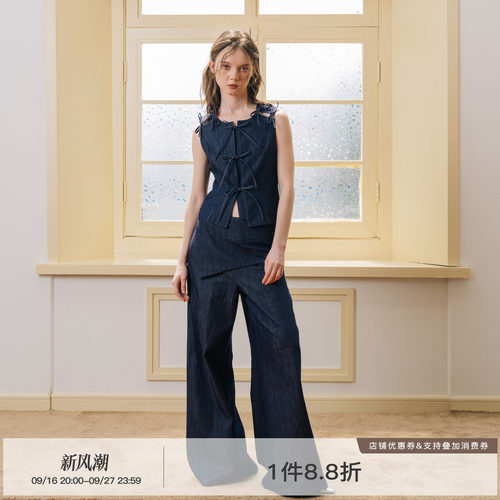 轻薄牛仔蝴蝶结马甲修身上衣女