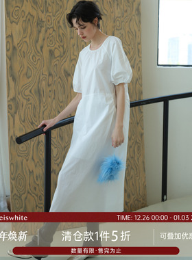 whiteiswhite 度假风白色连衣裙女夏季新款宽松显瘦简约修身长裙