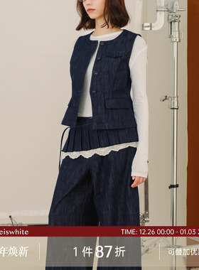 whiteiswhite水洗可拆卸屁帘阔腿牛仔裤女2025冬季新款宽松直筒裤