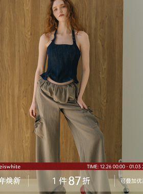 whiteiswhite 凉凉裤 腰间造型工装裤慵懒感垂感空气裤阔腿裤女