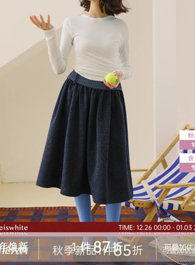 whiteiswhite A字两面穿半身裙女冬季新款高腰修身显瘦百搭中长裙