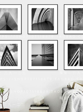 黑白建筑装饰画办公室现代简约画