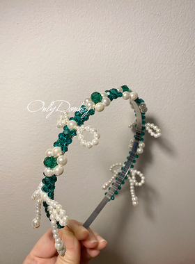 OnlyDonkey 手工自制复古油画珍珠水晶发箍新娘发箍头纱发饰