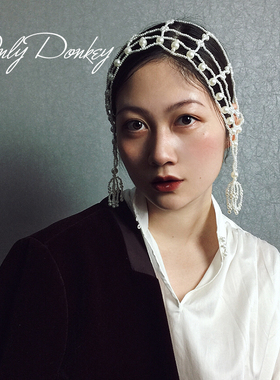 OnlyDonkey 手工自制珍珠串珠新娘头饰头纱发饰