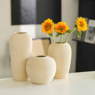 花无缺 艺术侘寂风陶瓷花瓶水培插花白色拉丝粗陶罐客厅摆件装饰