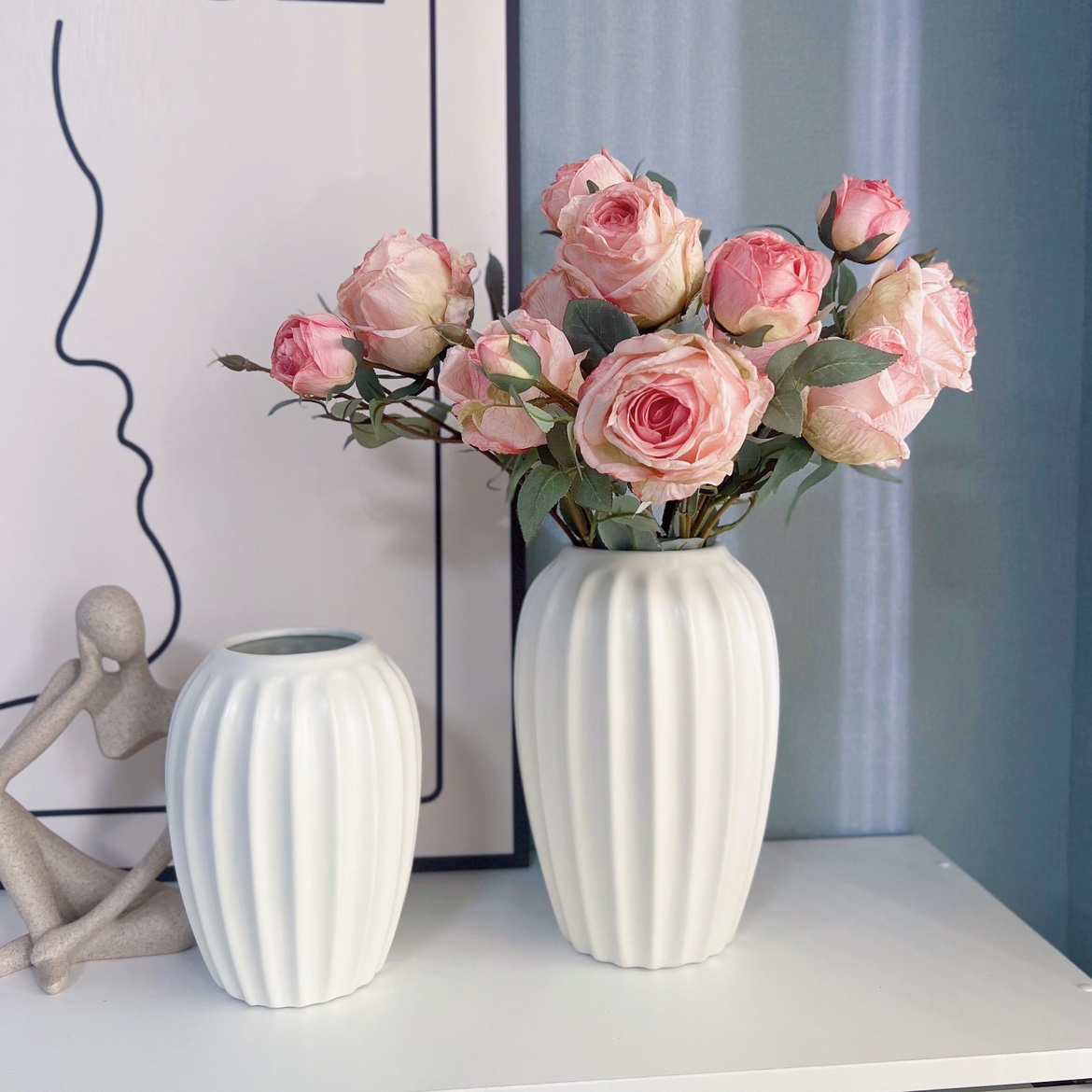 哑光法式陶瓷花瓶摆件客厅插花
