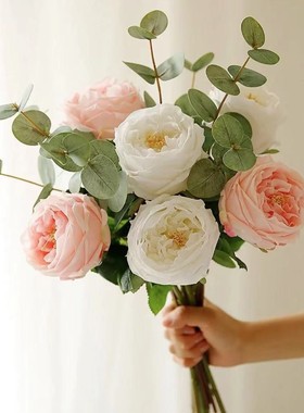 湿感奥斯汀玫瑰花仿真花摆件客厅餐桌假花仿真花摆设玄关装饰插花