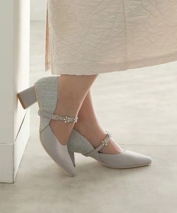 法式 好品质异素材玛丽珍 优雅 日系中跟单鞋 2way珠花设计 自在
