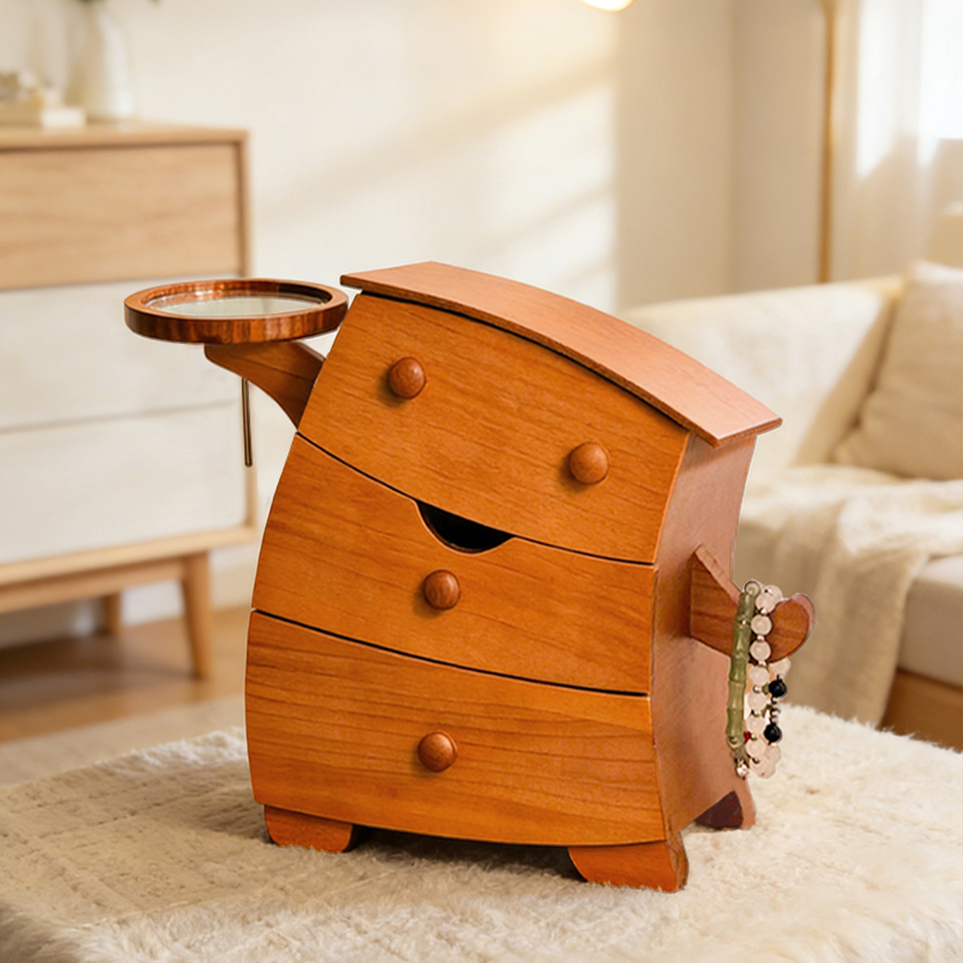 胖墩墩首饰盒创意实木造型黄金饰品新婚礼物收纳盒可爱疗愈桌面