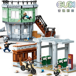炮楼加油站正版和平精英吃鸡积木军事建筑古迪拼装益智游戏玩具
