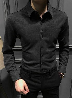 冬季加厚男士长袖衬衫2025新款高级休闲衬衣修身痞帅商务保暖内搭