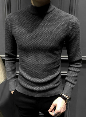 秋冬季保暖半高领毛衣男新款中领内搭加绒加厚针织衫修身打底毛衫