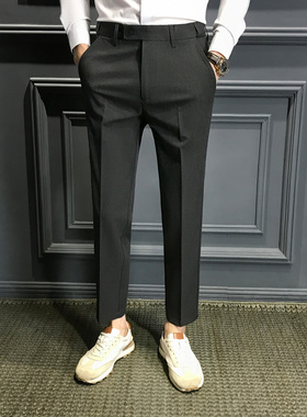 高级松紧弹力腰男士西裤秋冬锥形长裤新款修身休闲裤商务西装裤子
