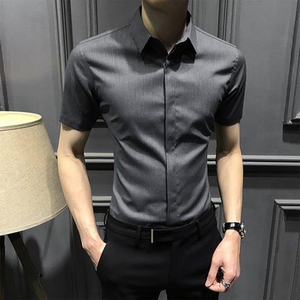 夏季暗扣男士衬衫短袖2026新款免烫商务休闲衬衣潮修身高端上衣寸