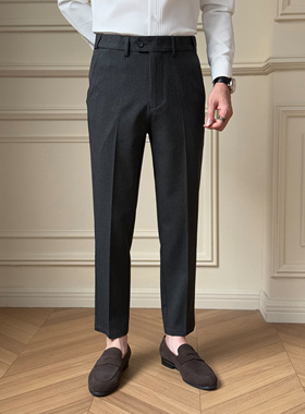 时尚条纹西裤男秋冬新款高级修身休闲裤潮流百搭帅气商务西装裤