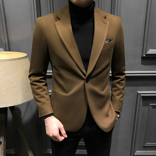 高级毛呢男士 时尚 西服2025新款 西装 痞帅休闲商务外套 高档修身 秋季