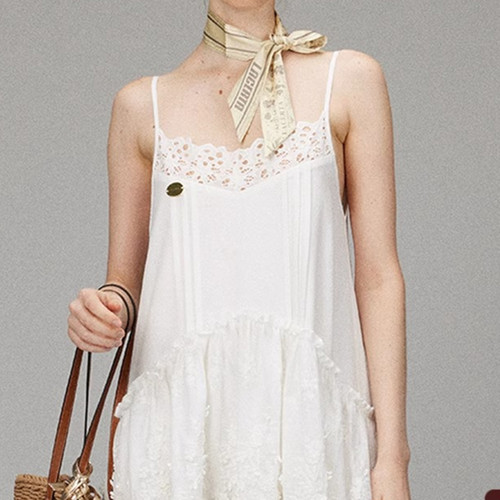 【LACERTA/莱瑟塔 设计师品牌】25夏季短裙蕾丝不对称吊带连衣裙