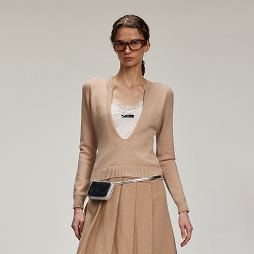 【LACERTA/莱瑟塔 设计师品牌】24AW百搭深V假两件拼接针织毛衣