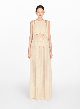 正品授权MONTSAND 24FW越南米色花卉蕾丝背心吊带长半裙套装