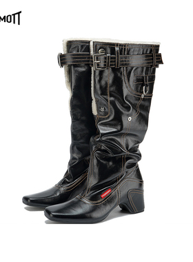 27QUAI GROSMOTT猎装系列-高筒堆堆猎装长靴黑色时装靴24秋季新款