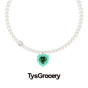 Pray TysGrocery W22 撞色闪粉树脂环绕桃心珍珠项链