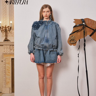 蓝色花边拼蕾丝牛仔短裙轻奢高级感 新品 ARTE PURA2025秋季