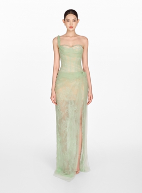 正品授权MONTSAND 24FW越南网纱蕾丝开衩连衣裙