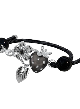正品MARSEVEN 野餐系列黑色草莓花手绳原创设计小众简约时尚手链