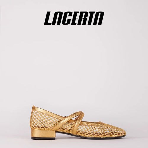 【LACERTA/莱瑟塔 设计师品牌】25春夏网眼羊皮绑带方根芭蕾舞鞋