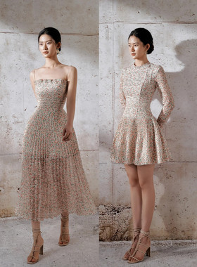 正品授权LOBBSTER X 王车车碎花百褶连衣裙网纱吊带越南印花21SS