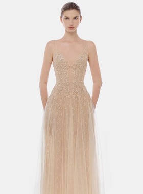 正品授权 越南小众品牌 MONTSAND 25FW 法式杏色蕾丝吊带连衣裙