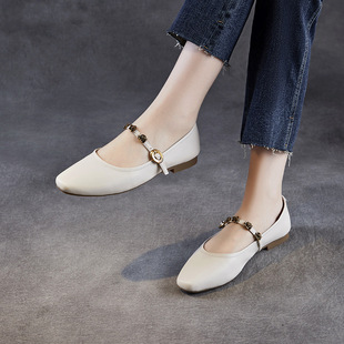 法式玛丽珍女鞋春夏通勤单鞋低跟软底方头配裙子小皮鞋浅口孕妇鞋
