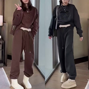 欧货气质高级感套装女2023冬款显瘦加绒套头卫衣休闲束脚裤两件套