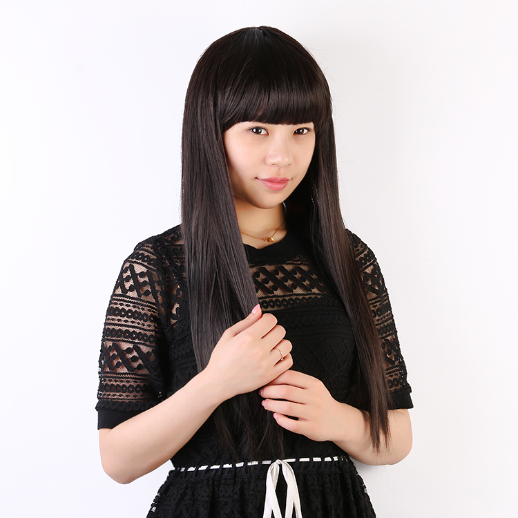 包邮齐刘海长直发假发头套蓬松