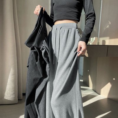 2025春夏新款高腰糯米裤窄版阔腿直筒运动裤休闲拖地裤女