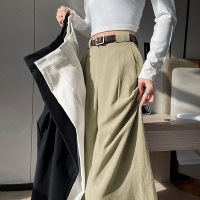 2025春季新款竹节麻阔腿裤肌理感休闲裤高腰拖地裤女