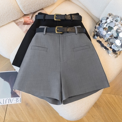 2025春夏新款短裤灰色高腰小个子百搭A字阔腿裤宽松显瘦外穿靴裤