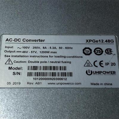 UNIPOWER XPGe12.48G  46-57VDC 1200W  AC-DC Converter电源询价